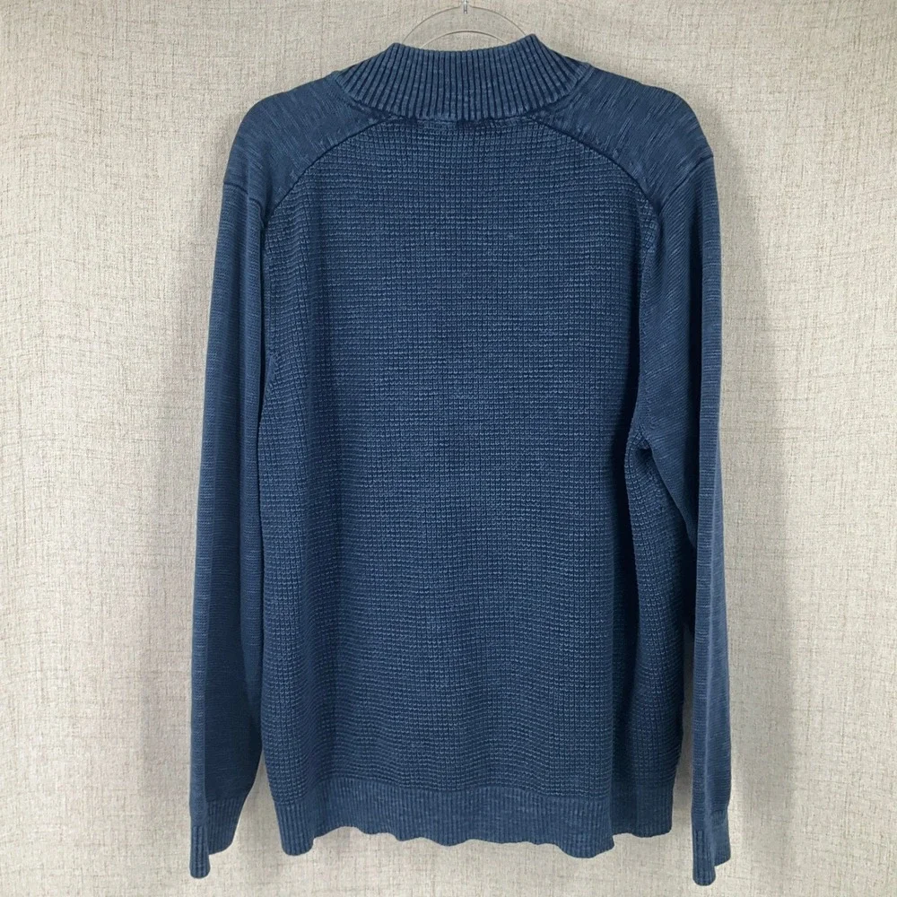 Tommy Bahama Cardigan Sweater Mens XL Blue Full Zip Mock Neck Waffle Knit Preppy